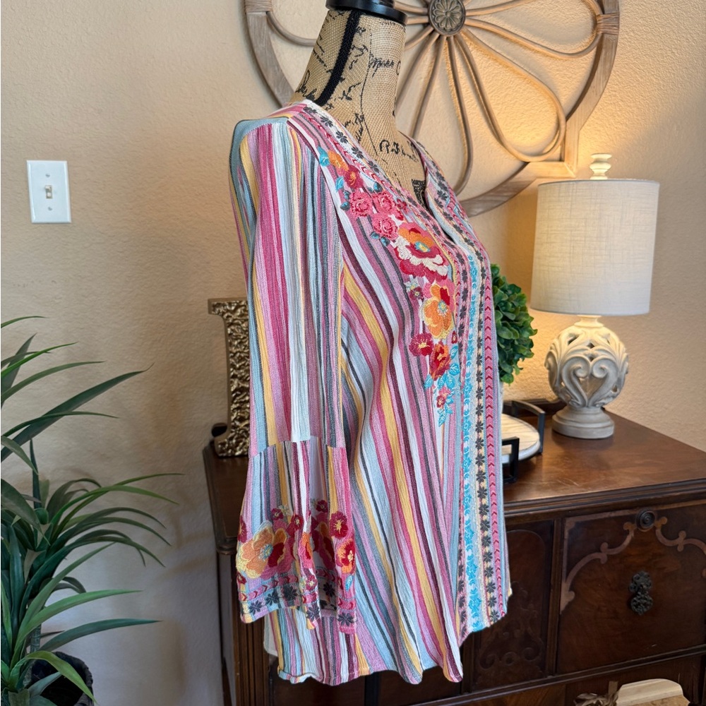 Andree by Unit Colorful Striped Floral Embroidered Women's Top - Picture 5 of 13